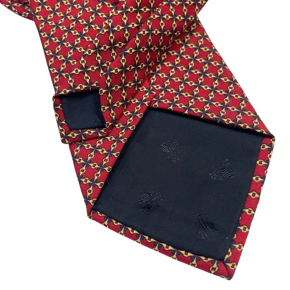 VTG Brooks Brothers Makers Silk Tie Geometric Mini Pattern Chains Red Preppy USA